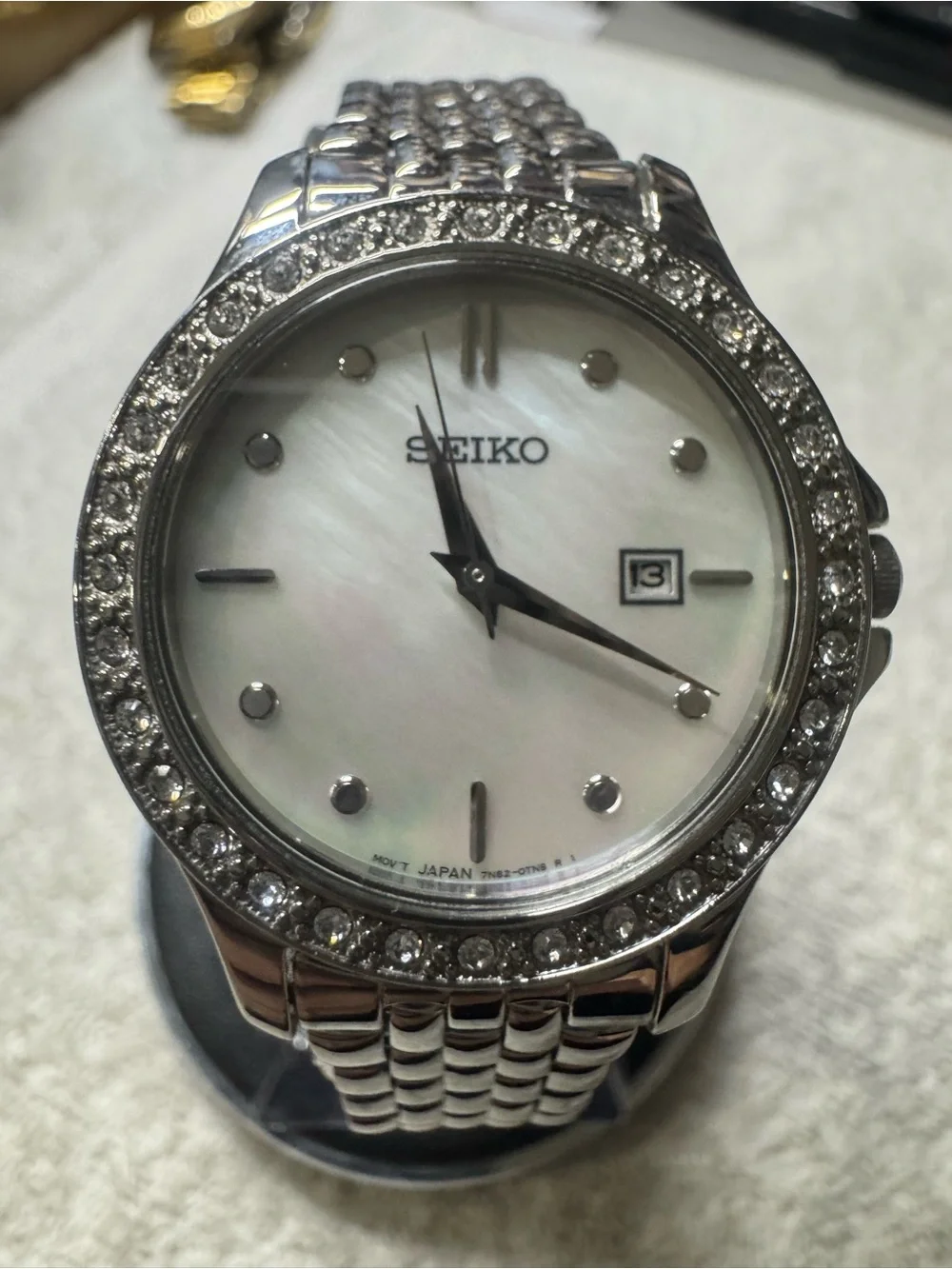 Seiko Silver and White Crystal-Trim Women's Bracelet Watch